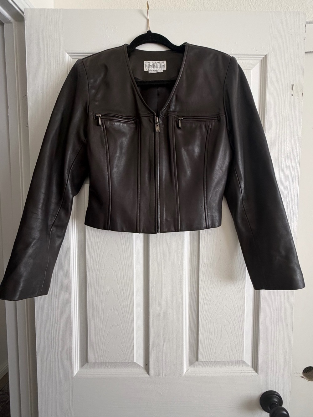 Saks Fifth Avenue Brown Cropped Leather Jacket